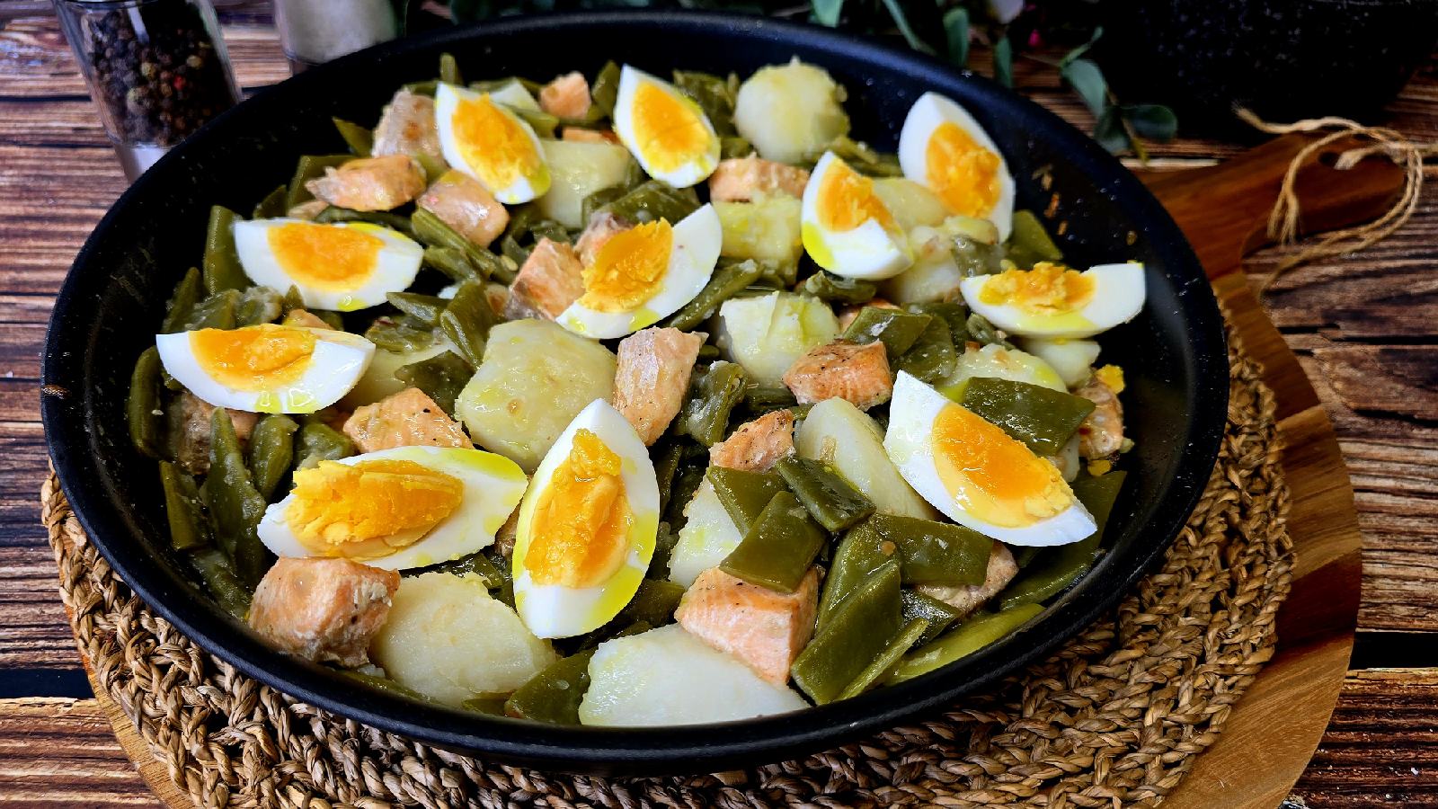 Judías verdes con salmón