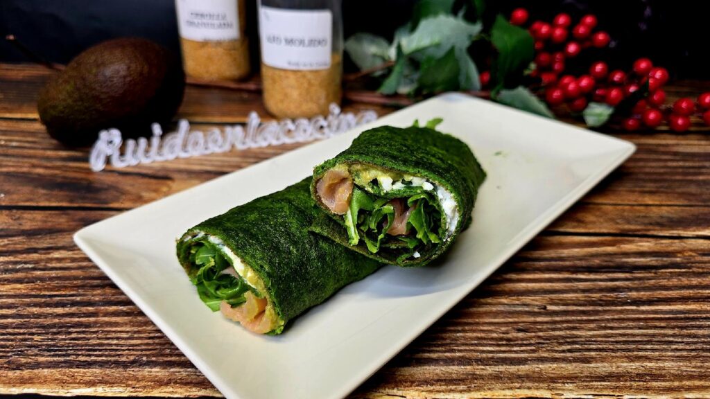 rollo de espinacas y salmón